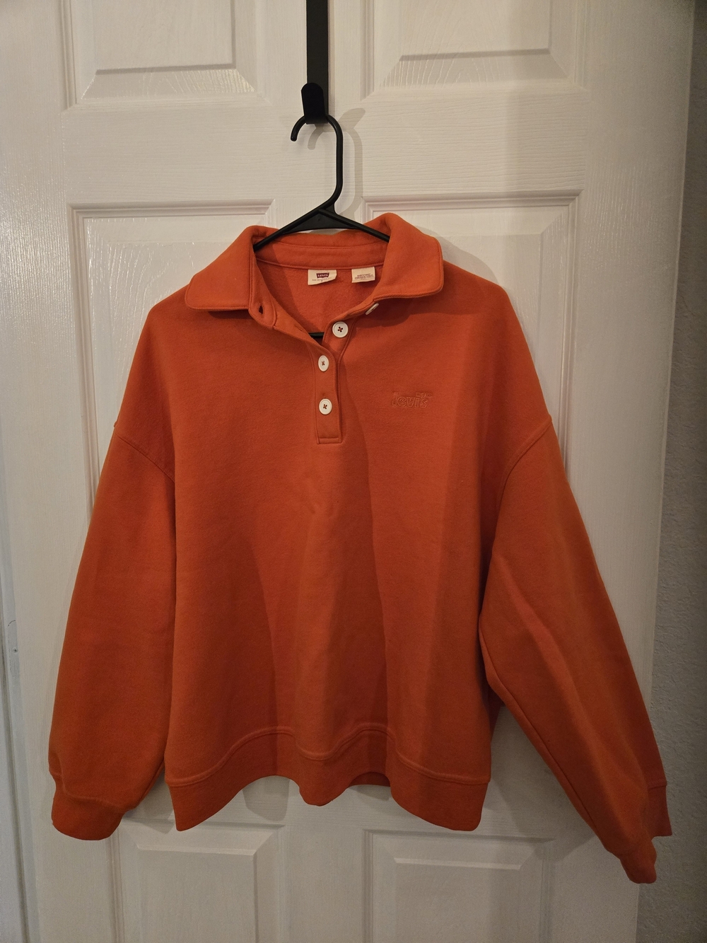 Levis Orange Button-Up Collar Sweatshirt